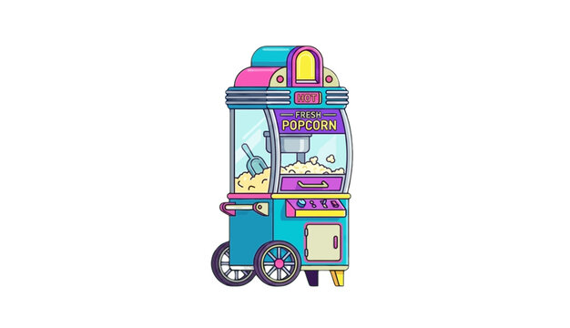 Retro Popcorn Machine Vector Illustration in Pastel Colors