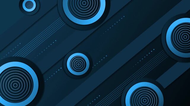 Abstract dark geometric background with diagonal stripes and concentric gradient circles animation