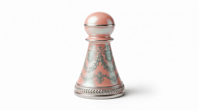 Ornate vintage chess pawn with pink enamel and silver filigree, luxury antique chess piece, elegant decorative game element for strategy concepts isolated PNG with Transparent Background