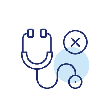 Medical restriction. Prescription or appointment cancellation. Stethoscope and cross. Pixel perfect, editable stroke vector icon