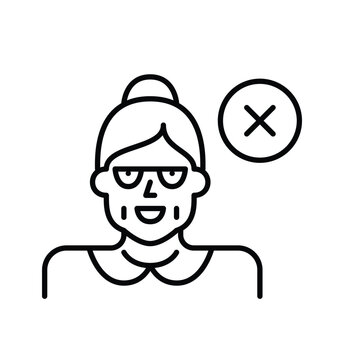 Older woman and cross. Account restriction, user ban. Pixel perfect, editable stroke vector icon