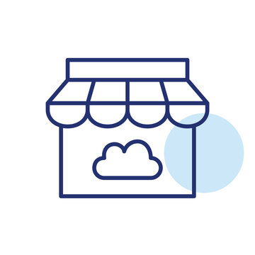 Cloud marketplace, digital storefront, retail hosting. Pixel perfect, editable stroke vector icon