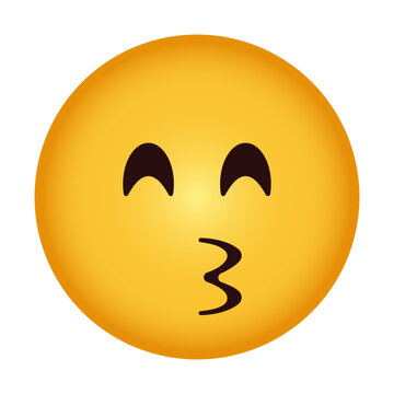 Kissing face emoji with smiling happy eyes and puckered lips, conveying affectionate kissing, warmth, friendliness, love, and cheerful fondness.