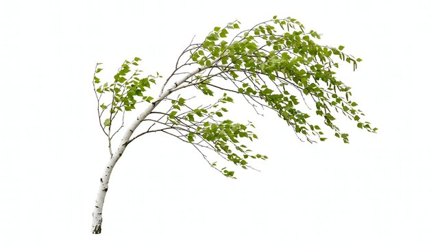 Young birch tree branch with green leaves