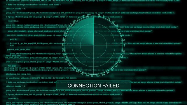 Digital radar interface with connection failed error message on programming code background
