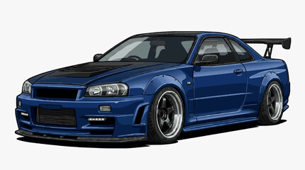 Fototapeta premium Stylish Blue Tuned JDM Coupe with Racing Wheels and Spoiler