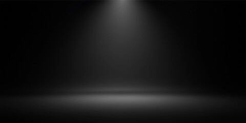 Empty dark room with spotlight illuminating the floor black background stage lighting spotlight empty space dramatic lighting minimalist background illumination abstract interior © jr graphics