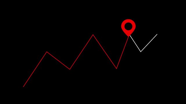 Red zigzag route line ending with a location pin, representing navigation, travel route, destination, and G P S tracking on a black background.