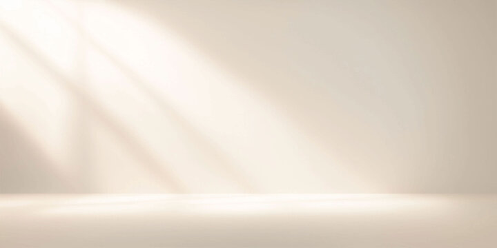 Soft beige studio room with dramatic sunlight shadows beige background studio space minimalist interior window light diagonal shadows plain backdrop blank wall neutral interior des