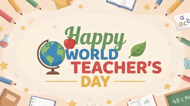Happy World Teacher's Day Greeting Typography Education Celebration 4k