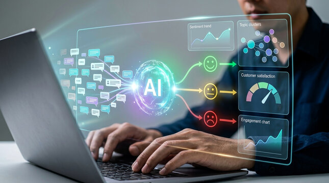 Marketing Manager Performing AI Sentiment Analysis for Customer Feedback and Satisfaction Insights