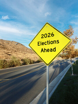 2026 Elections Ahead Road Sign on rural road