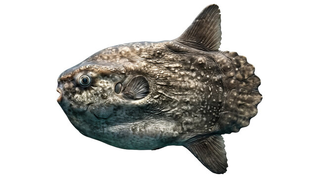 Sunfish mola mola ocean creature cutout isolated on transparency grid background.