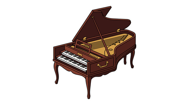 Vintage Harpsichord Musical Instrument Vector Illustration Isolated on White Background