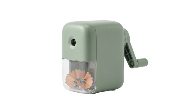 Sage green mechanical pencil sharpener with hand crank, vintage style desktop sharpener for school and office, plastic manual sharpening tool