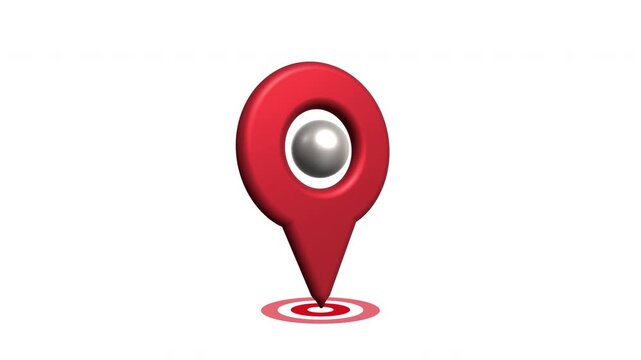 Red Location Pin Map Pointer Animation on Transparent Background