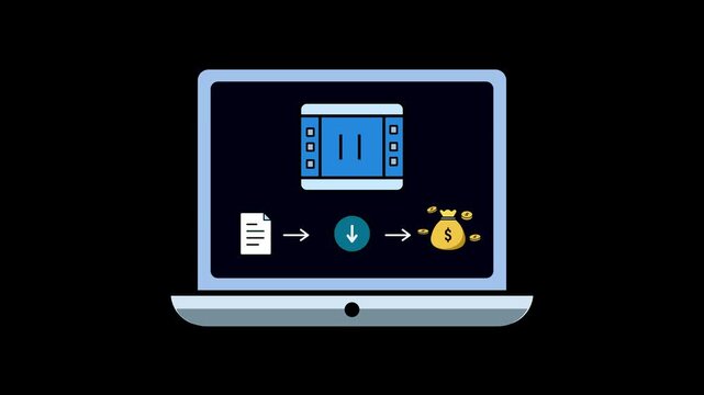 Digital Downloads and Online Sales for Increased Business Revenue Icon Animation. 4K Stock Video