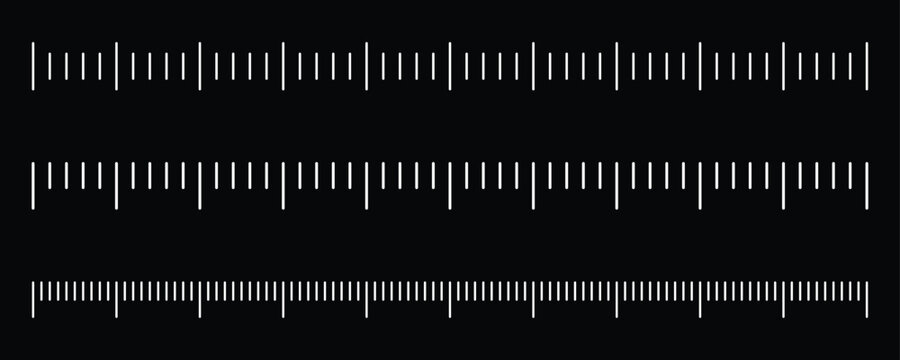 Creative ruler scale template design isolated on a black background. Measuring tape ruler scale commonly used for blueprint planning, scale conversions and technical drawing tools.