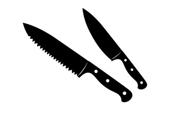 Obraz premium Kitchen Chef Knife and Serrated Bread Knife Silhouette Set