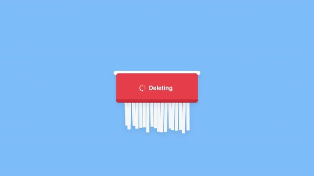 Animated paper shredder cutting documents against a blue background