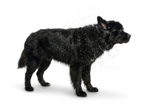 Newfoundland Dog Shaking Off Water in Studio