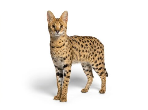 Elegant Savannah Cat on White Background