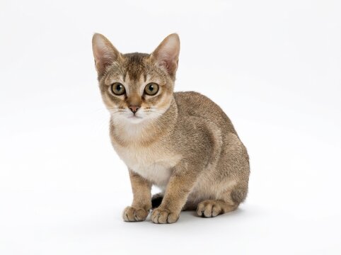 Tiny Singapura Cat on White Background