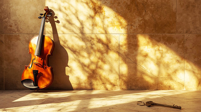 Violin in a blank room  with music sheet