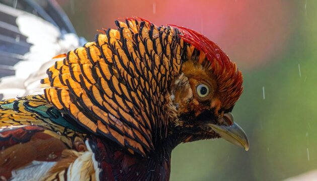 Close up portrait of colorful pheasant bird plumage.