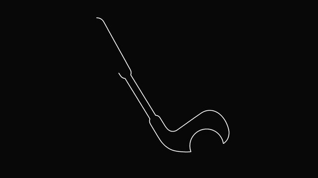 Golf club with ball outline animation in white line art style on black background motion.