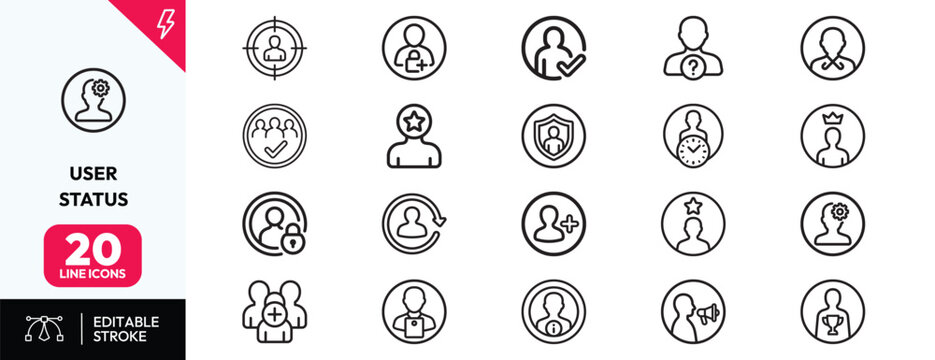 Outline user status account roles activity social media app design.