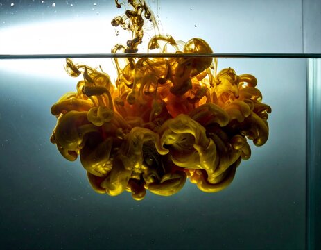 Abstract golden liquid cloud dissolving underwater presentation background