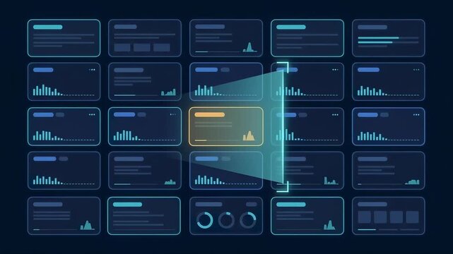 AI risk detection animation showing a scanning system identifying one affected AI card in a clean enterprise monitoring interface.