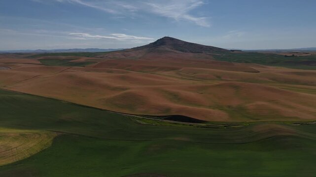 Steptoe Butte And Rolling Green And Brown Fields Of The Palouse In Washington Aerial Drone 4K Video