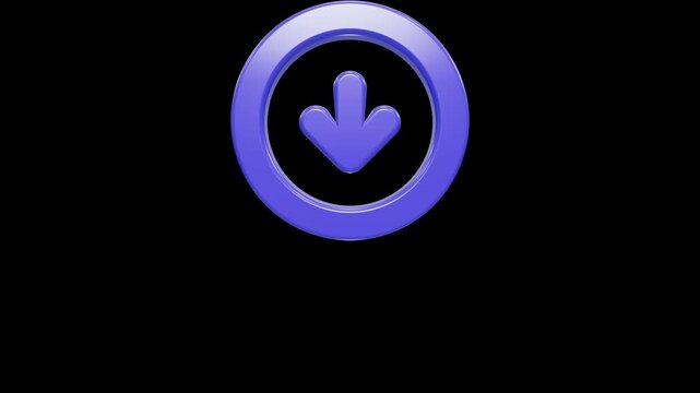 Glossy purple 3D download arrow icon inside a ring