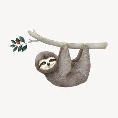 Cute hanging sloth watercolor illustration © Rawpixel.com