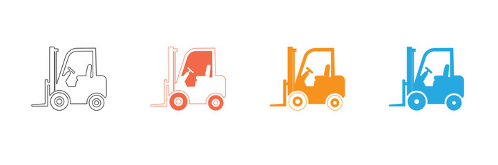 Four colorful forklift icons in different styles against a plain white background © MdSomun
