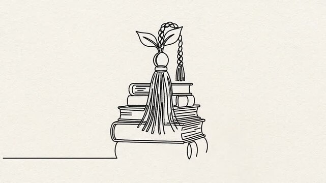 Hand drawing stack of books with single line art.