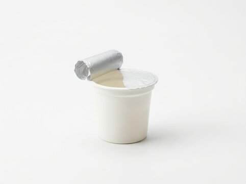 Plain Yogurt Pot with Lid Pealed Back