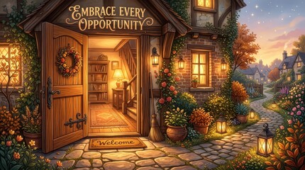Fototapeta premium Cozy Cottage Entrance with 