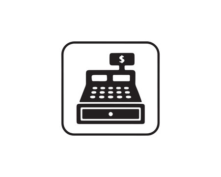 Cash register icon for financial transactions with payment icon money sign financial transaction retail machine finance icon shop equipment dollar sign simple sign black white flat icon