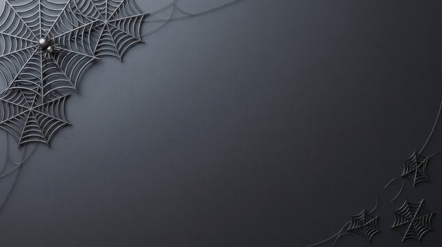 Spider web with dew drops on dark background in nature