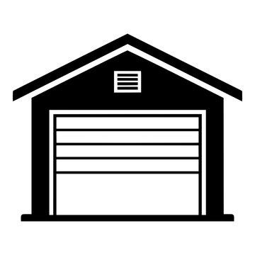 Garage Building with Sectional Door and Gable Roof, Black Silhouette