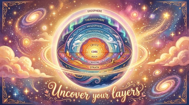 Cosmic Layers of Earth's Atmosphere and Core, Uncover Your Layers, Space Galaxy