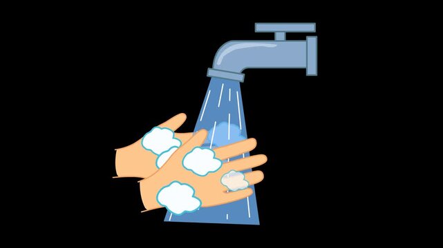 animation of cleaning hands with running tap water