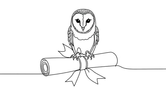 Continuous line drawing of a graduation diploma with ribbon.