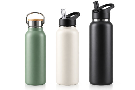 Tres botellas reutilizables de agua con dise&ntilde;o moderno