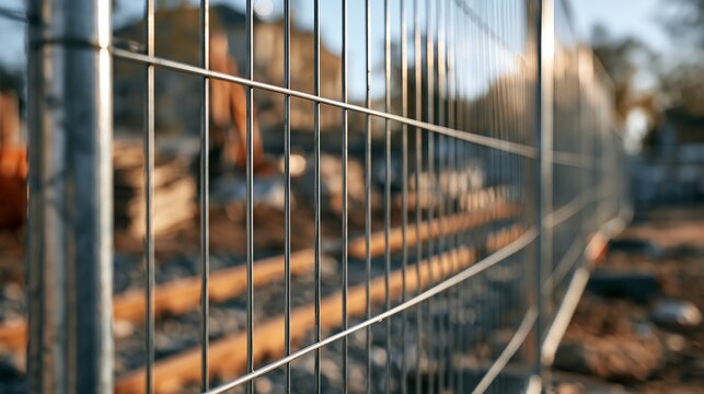 Metal wire mesh construction fence isolated on transparent background. Used for safety and security concepts in industrial building and site development projects.