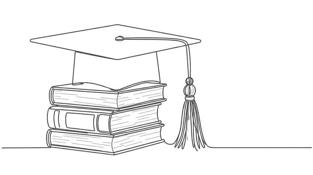 Continuous line drawing of two stacked books for education.
