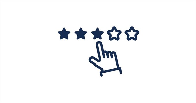 Line motion icon of five stars with a hand selecting a rating